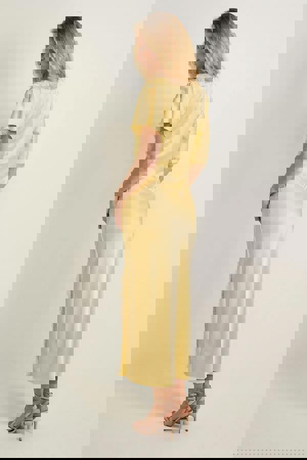 GWD Rowana Yellow Satin Lace Detail Maxi Dress