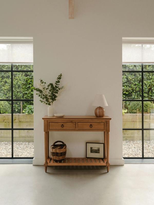 Statement Furniture Blenheim Oak Console Table. Slimline Wooden Hall Table with Storage