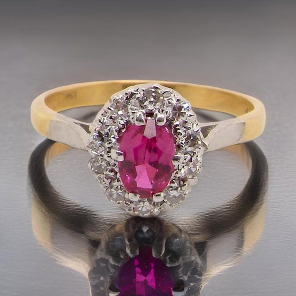 Vintage Tom A Synthetic Ruby and Diamond Ring