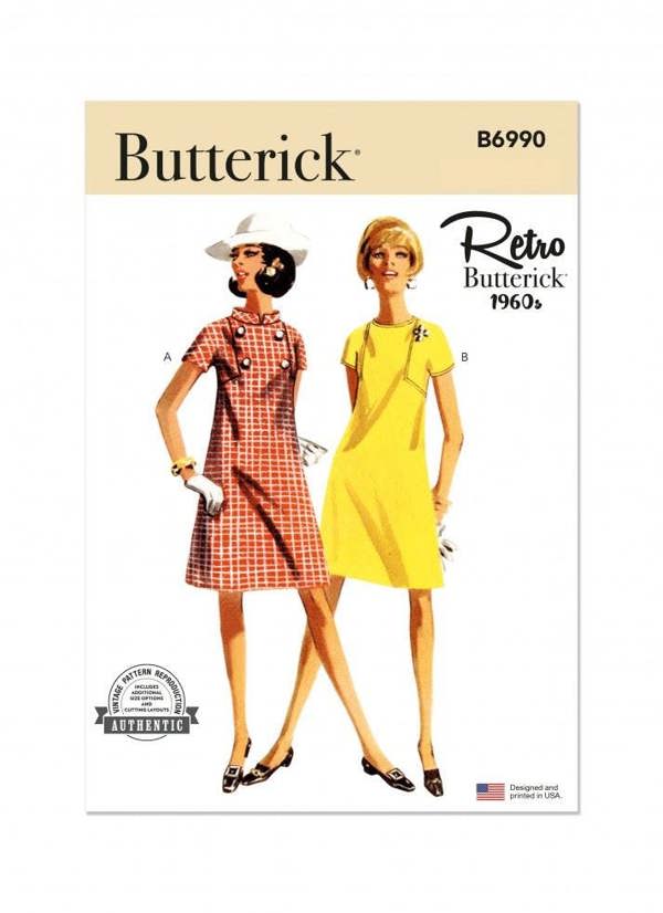 Butterick Sewing Pattern 6990, Dresses, Vintage Style for Women, K5 (8-10-12-14-16) - Easy