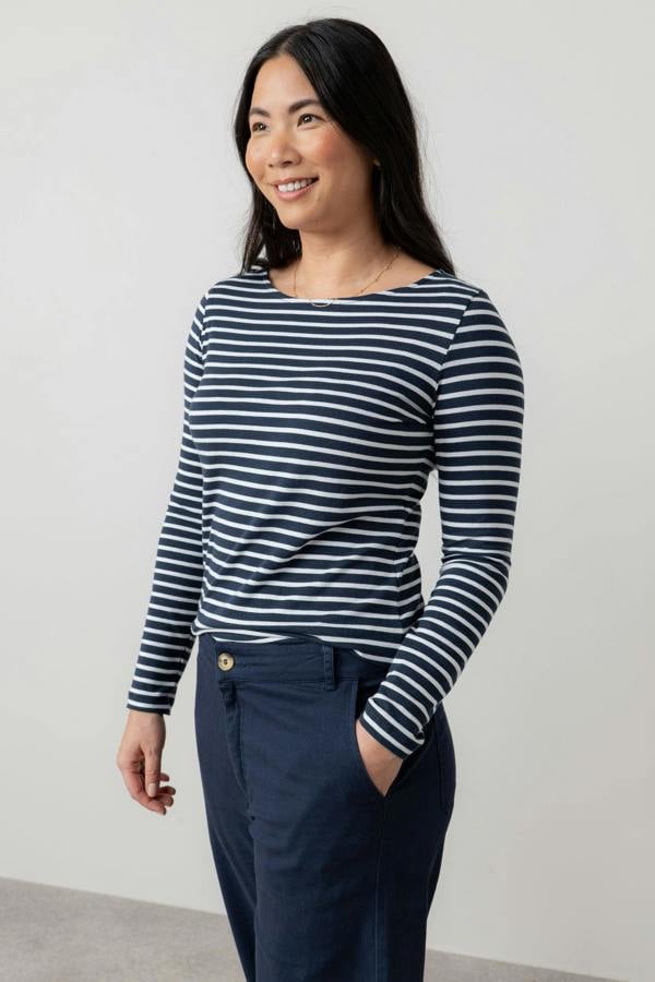 Lily & Me Monica Jersey Striped Long Sleeve Top Navy