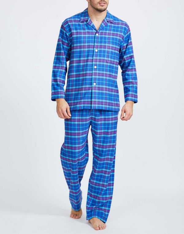 Men's Brushed Cotton Pyjama Set – Ultraviolet Check - British Boxers