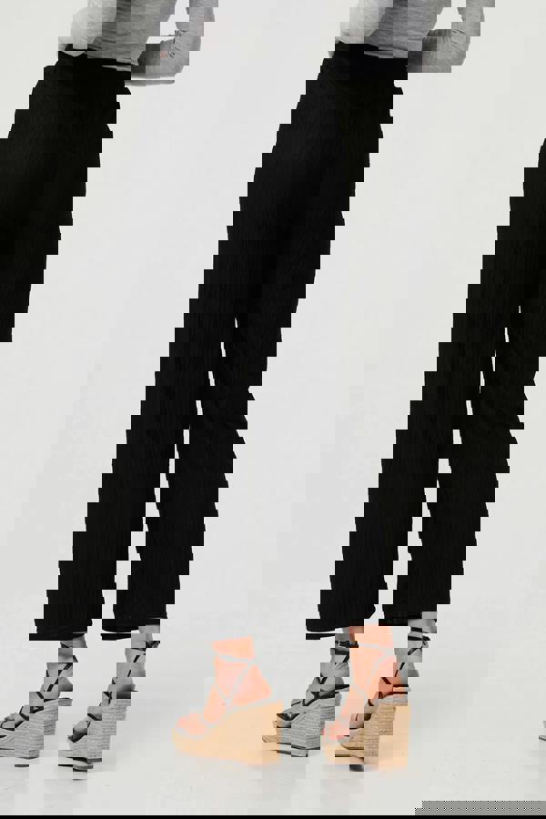 Black | High Waist Drawstring Wide Trousers