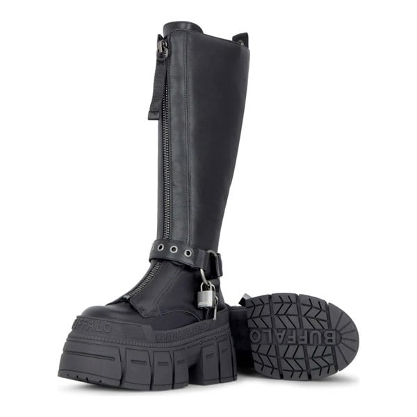 Buffalo GOSPHER BIKER HI - Women’s Black Platform Knee-High Boots