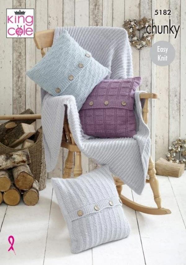 King Cole Timeless Chunky Knitting Pattern 5182, Blankets, Cushions One Size - Easy