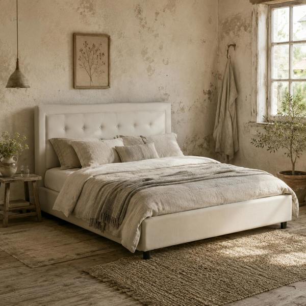 Wyld Haus Zina 5FT King Size Ottoman Bed Frame with Front Divan Drawer Storage Cream