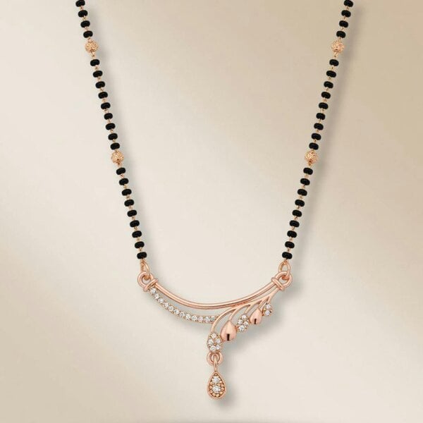 The Colourful Aura Rose Gold CZ Crystal Teardrop Sweep Mangalsutra Black Bead Necklace