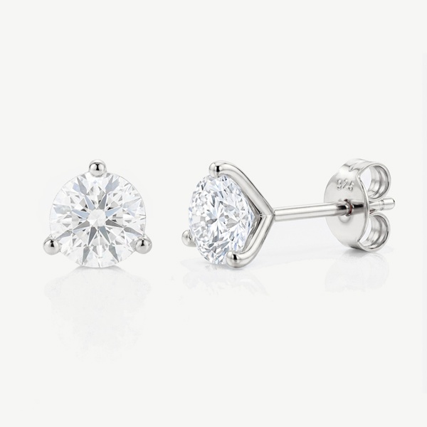 Round Diamond Simulant Stud Earrings in 18k Gold or Silver