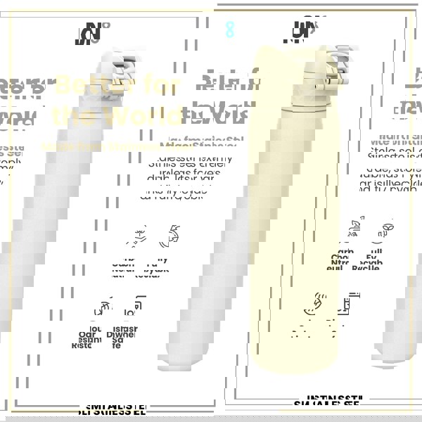 ION8 Leak Proof Slim Water Bottle, Stainless Steel, Creamy White, 600ml (20oz)