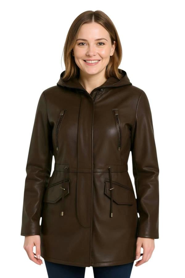 Infinity Leather Womens Leather Hooded Parka Jacket-Bucharest