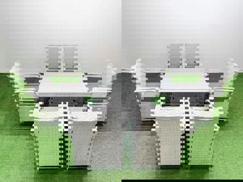 Fimous Outdoor Rattan Garden Furniture Set Patio 6 Chairs Plus Height adjustable dining table Sets Light Grey Mixed