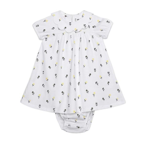 Mini Cuddles Baby Girls Floral Printed Dress With Bloomer, White