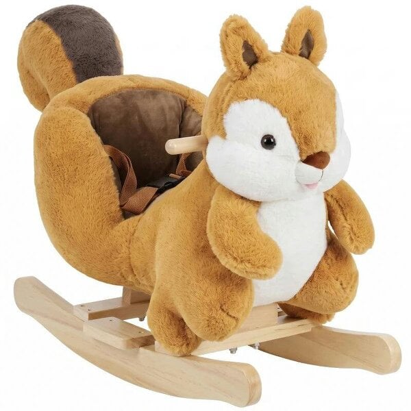 Rocking Horse, Stable Plush Ride on Horse Squirrel Design with Animal Sounds, Security Belt for Toddlers 1-3 Y, Brown