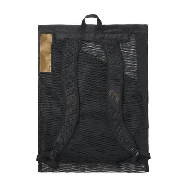 TYR Elite Team limited edition 40L mesh backpack with black gold accents