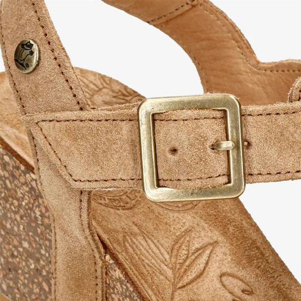 Panama Jack Women's Wedge Heel Bark Brown Suede Leather Sandals - Vero B1