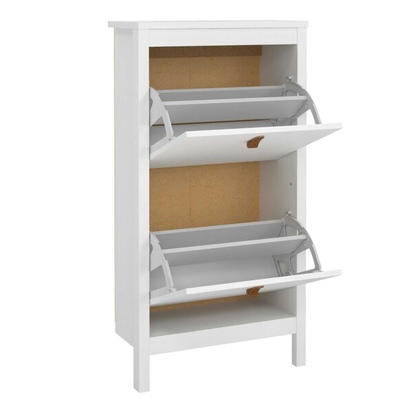 Wyld Haus Wildberry Matt White Wooden Shoe Cabinet 2 Flip Down Doors Leather Handles