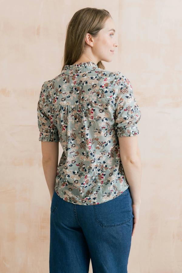 Lily & Me Wren Printed Frill Blouse Ocean