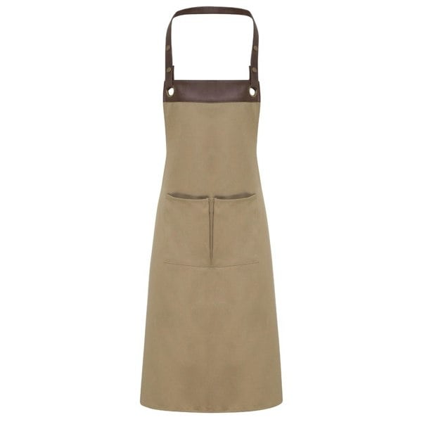 Premier Espresso Bib Apron - Khaki/Brown Denim