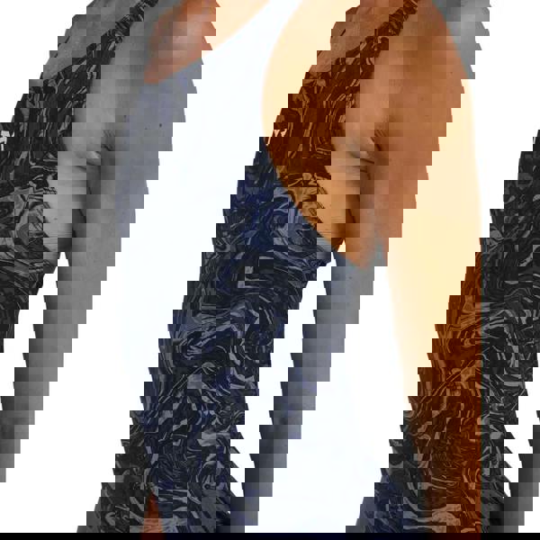 Navy blue gray marbled TYR Thresher Hyperblitz Open Back Kneeskin swimsuit