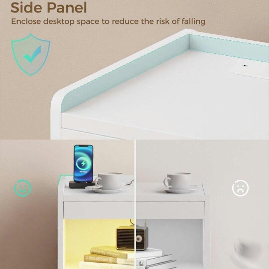 Havendro LED Bedside Table with Hidden Drawer Bedside Cabinet w/ Charging Station