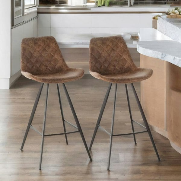 Rafaelo Mobilia 2PC Bar Stools Set With Backrest Quilted Brown