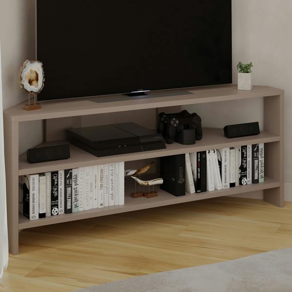 Decortie Thales Corner TV Stand for 32" TVs with Open Shelves & Soft Rounded Edge 110cm Modern Multimedia Console