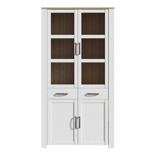 Wyld Haus Klampenborg White and Natural Oak Effect Display Cabinet 4 Door 2 Drawer