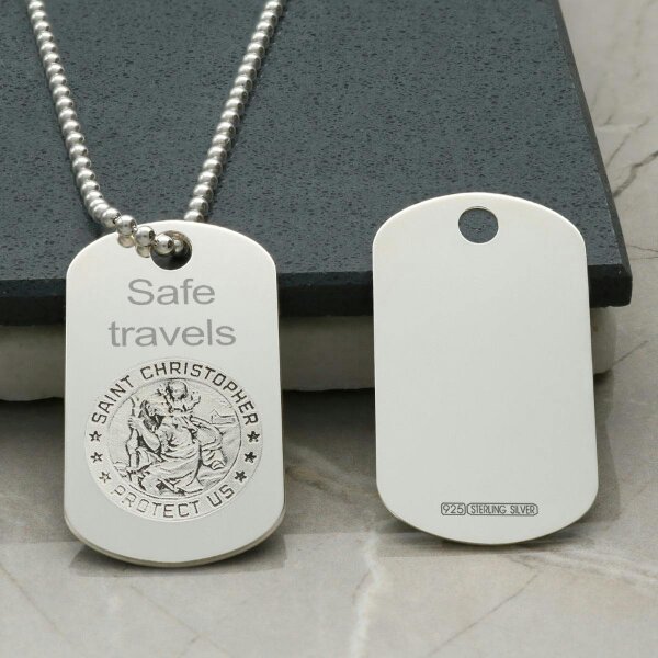 Christopher James of London Sterling Silver Engraved St Christopher Dog Tag With Optional Engraving and Chain
