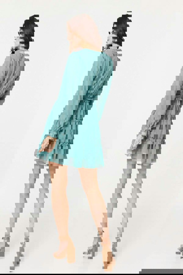 Green | Tiered Long Sleeve Mini Dress