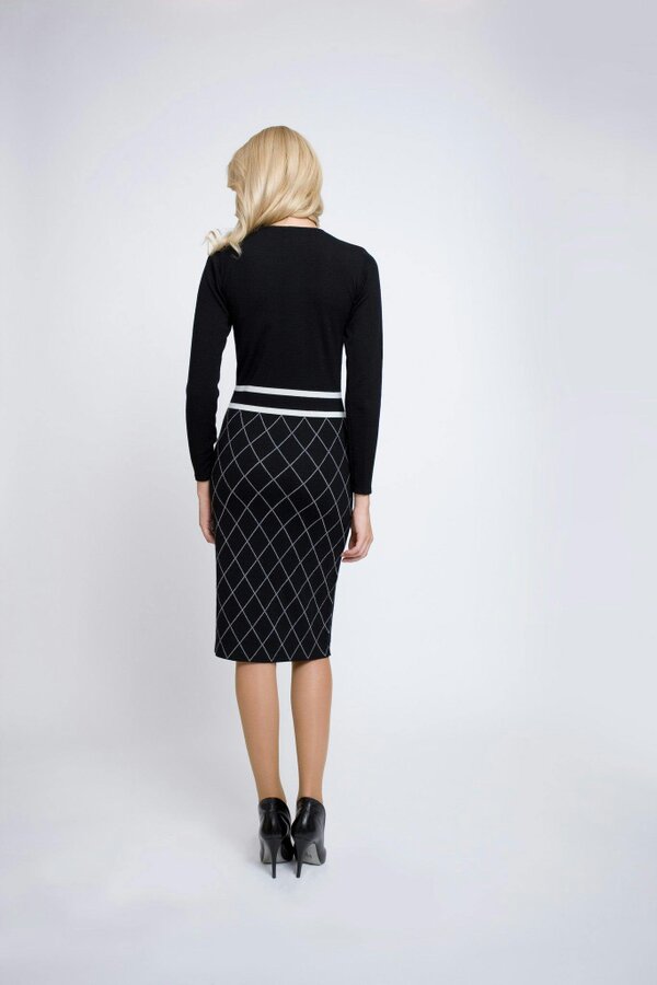 Chloe bow jacquard knitted dress in black