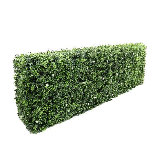 True Products Premium Freestanding Artificial Boxwood & White Flower Hedge - 56cm x 158cm