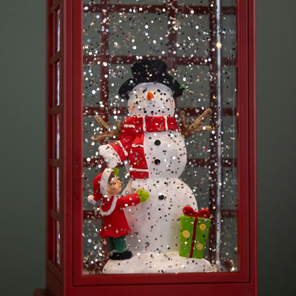 Samuel Alexander 25cm Battery Operated Light up Christmas Phone Box Water Spinner with Snowman Scene & LEDs