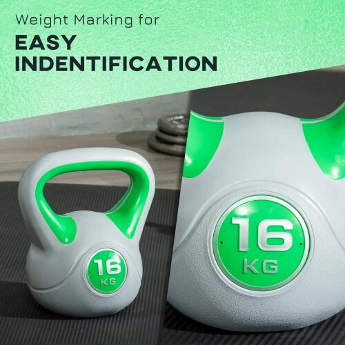 SPORTNOW Kettlebell, 16kg Kettle Bells with Handle for Home Gym Weight Lifting and Strength Training, Green and Grey