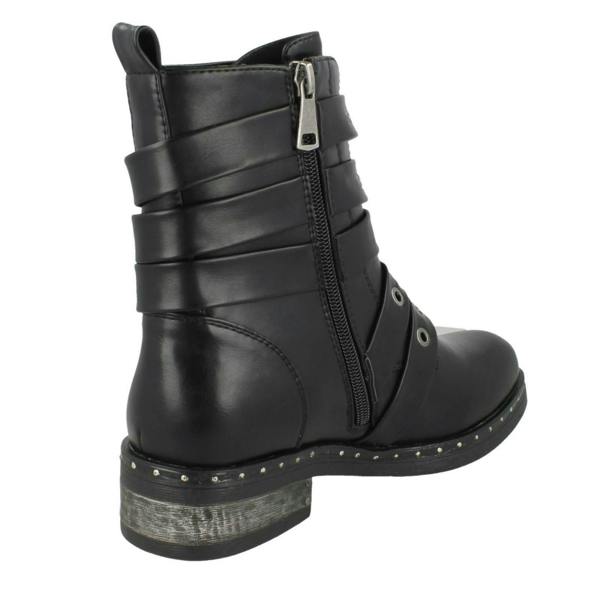 Spot On Ladies Spot On Biker Boots With Buckle Detail F4410