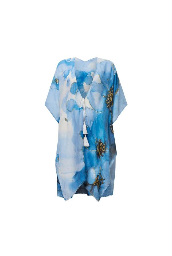James Lakeland Blue Watercolour Floral Kaftan