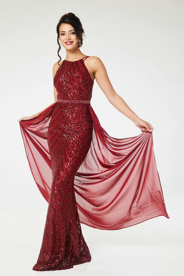 LuvForever Reya - Wine Sequin Maxi Dress