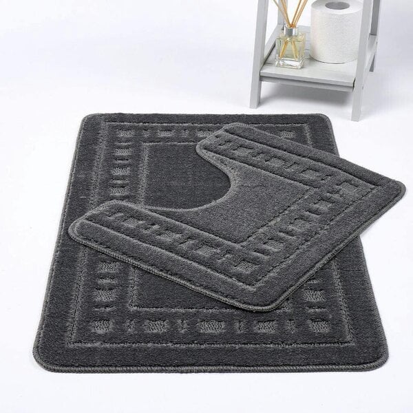 Night Zone Diem 2 Piece Bath Mat & Pedestal Set – Soft Absorbent Bathroom Rugs - Grey