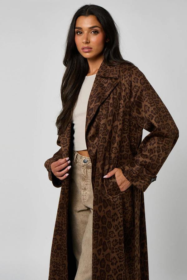 Urban Bliss Leopard Faux Suede Trench Coat