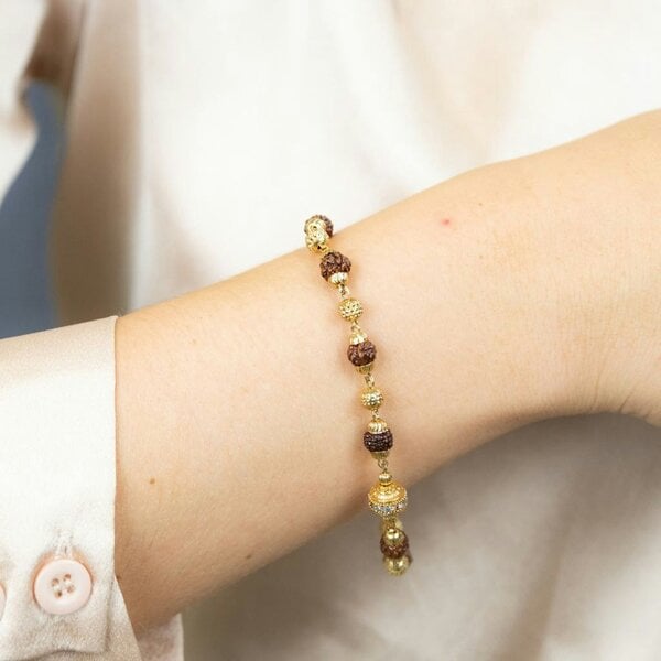 The Colourful Aura 18ct Gold Plated Indian Lord Shiva Rudraksha Beaded Hindu Bracelet