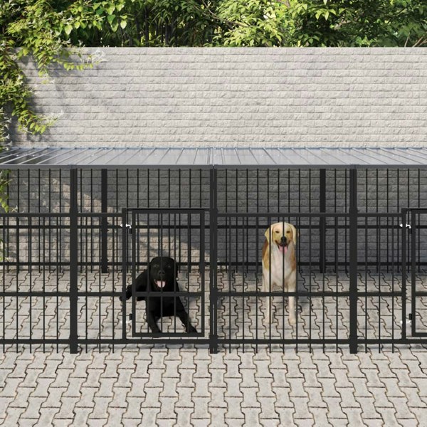 Berkfield Outdoor Dog Kennel with Roof Steel 15.02 m�__