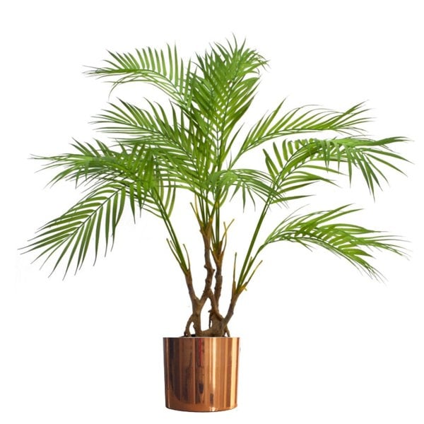 Leaf 90cm Artificial Areca Palm Plant Realistic Detail Trunk with Copper Metal Plater