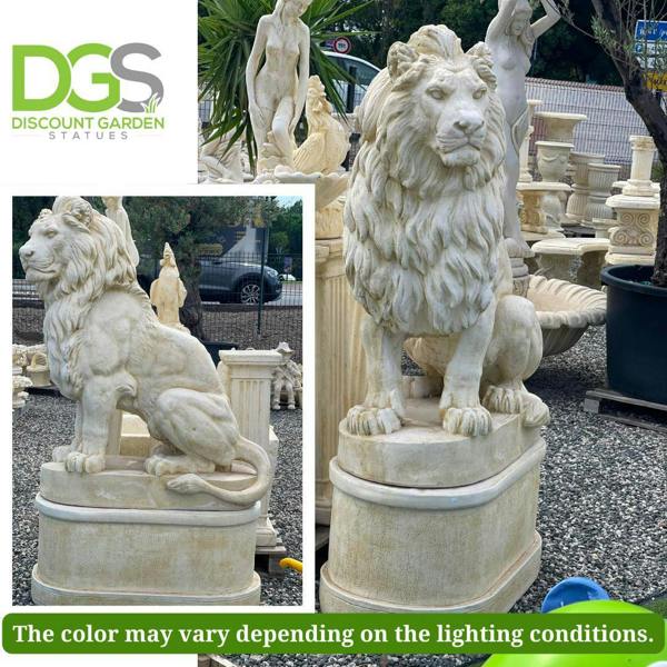 Pair of Giant Stone Cast Lion statues on Plinths 6 ft high, 1600 kg set!