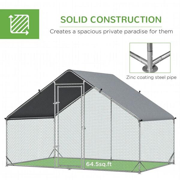 Galvanized steel frame wire mesh chicken coop with grey roof cover and zinc-coated pipes