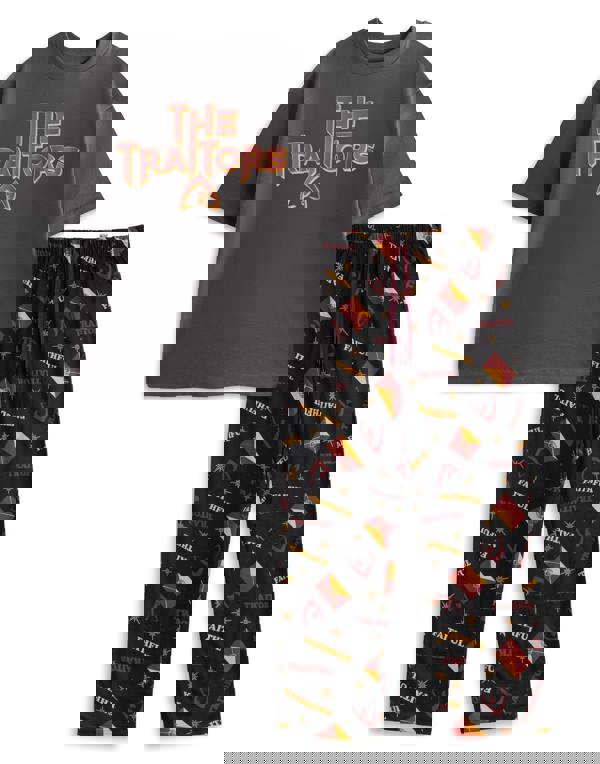 The Traitors Mens Black Logo Short Sleeve Long Leg Pyjama Set