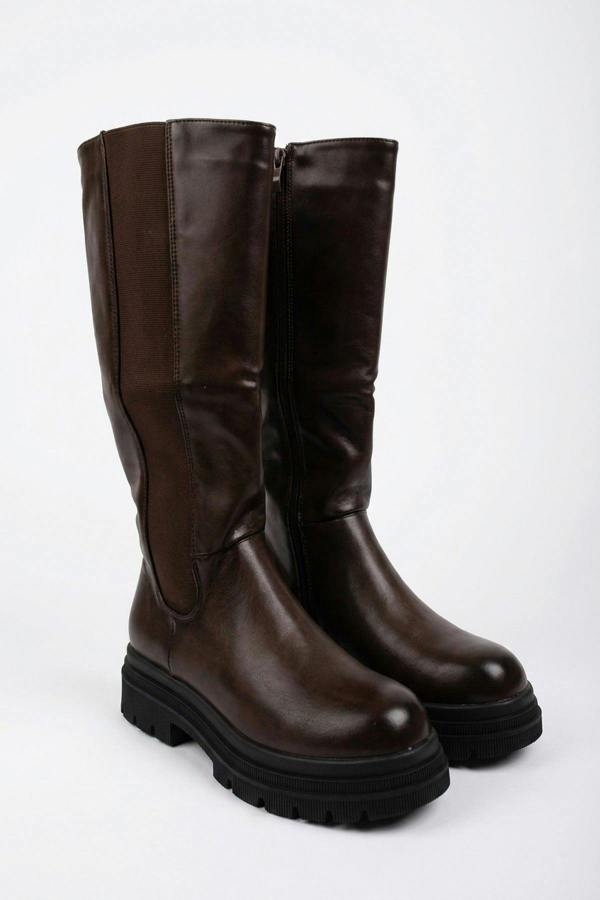 Pearl Chunky Sole Knee High Boots - Brown
