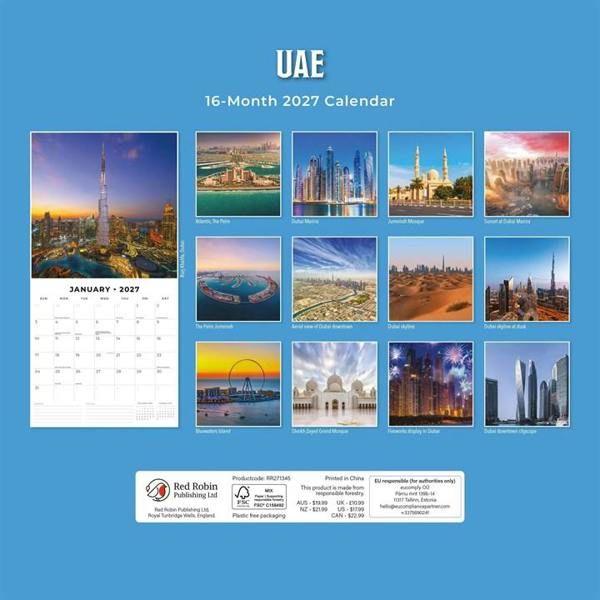 Asia United Arab Emirates Calendar 2027, Wall Calendars, Month To View, Travel, Gift