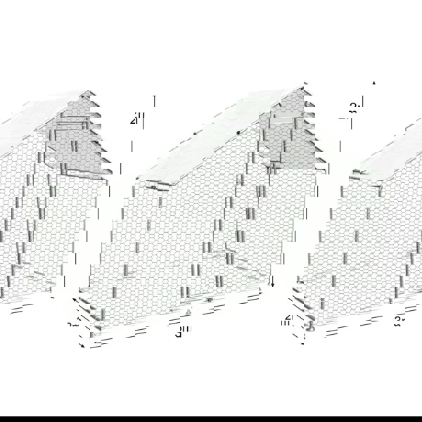 Spacious 3m x 2m x 2m chicken run with a sturdy hexagonal wire frame, featuring a sloped roof and a secure entrance door