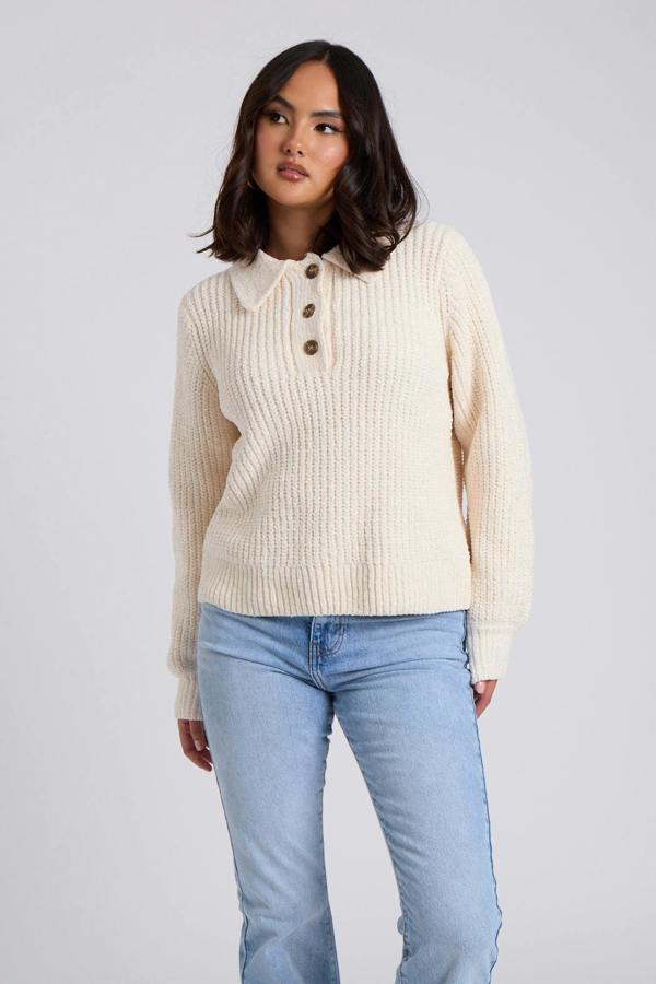Urban Bliss Cream Chenille Button Front Jumper