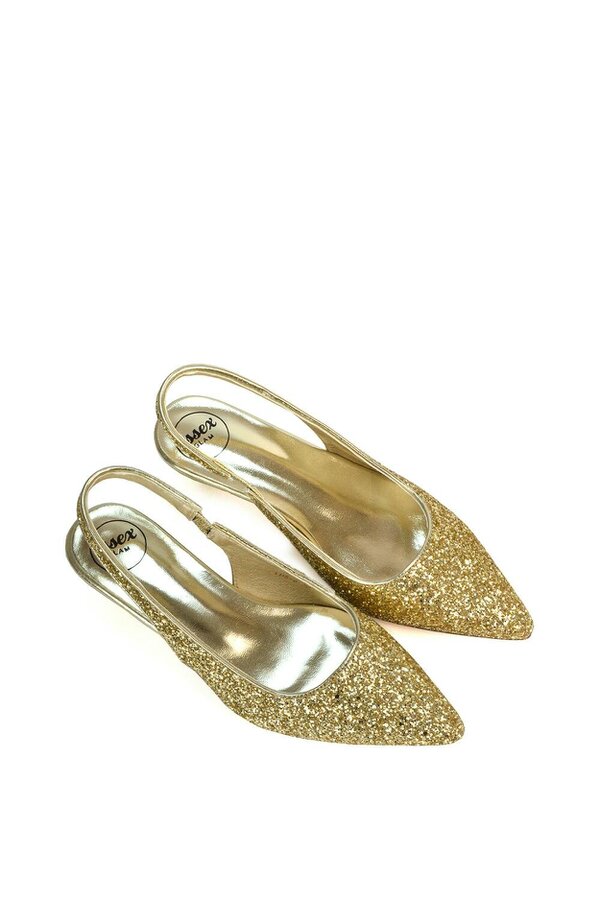 XY LONDON Pointed Toe Glitter Slingback Kitten Heel Court Shoes