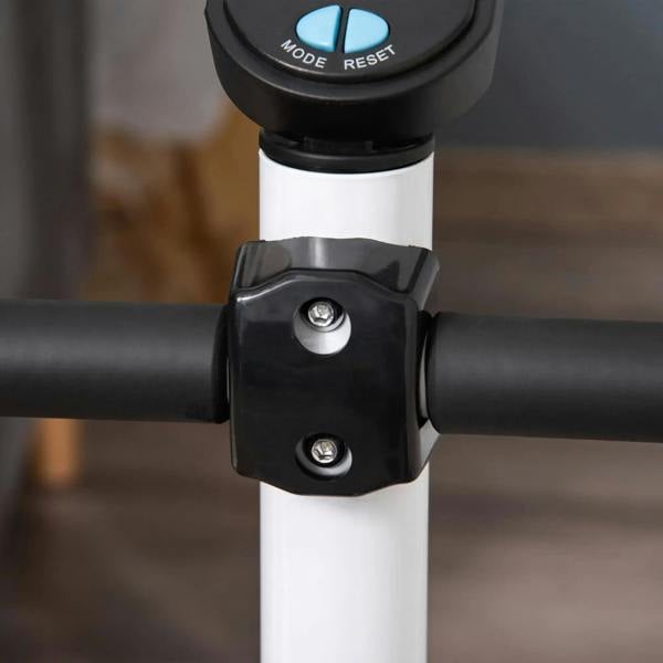 Height-adjustment knob on blue twister stepper frame with black handlebar mount